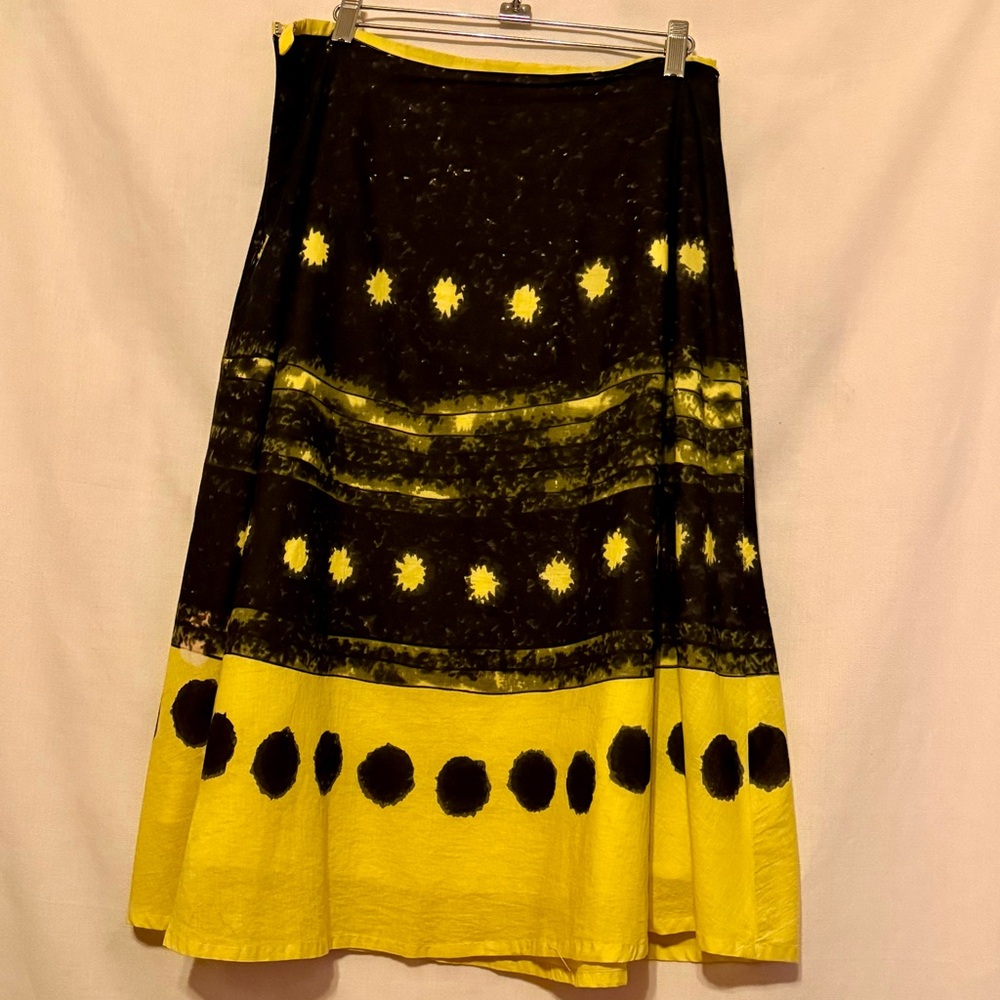LAPIS Vintage Yellow/Blk Sequined Tea-Length Cotton Skirt SZ. M - Picture 2 of 9